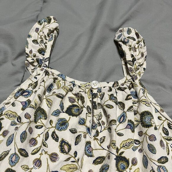 Little Planet Carters Cream Blue Green Floral Strappy Dress Linen Blend Girls 3T - Picture 8 of 9